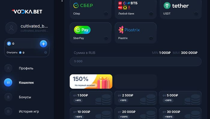 Бонусы 150% vodka casino